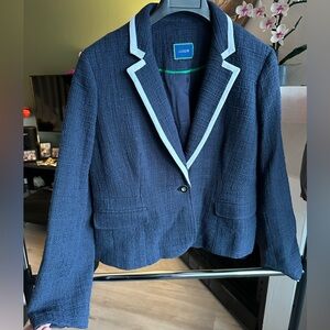 J-CREW Navy Blue with White Piping Linen Jacket Womens US Size L